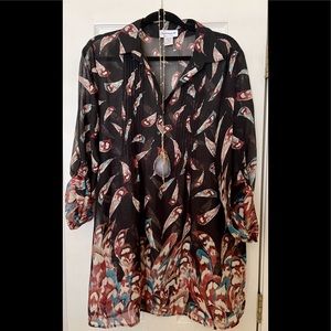 🍂🌿Serengeti- Sheer Black Blouse or Tunic with Leave Pattern🌿🍂 *SOLD*